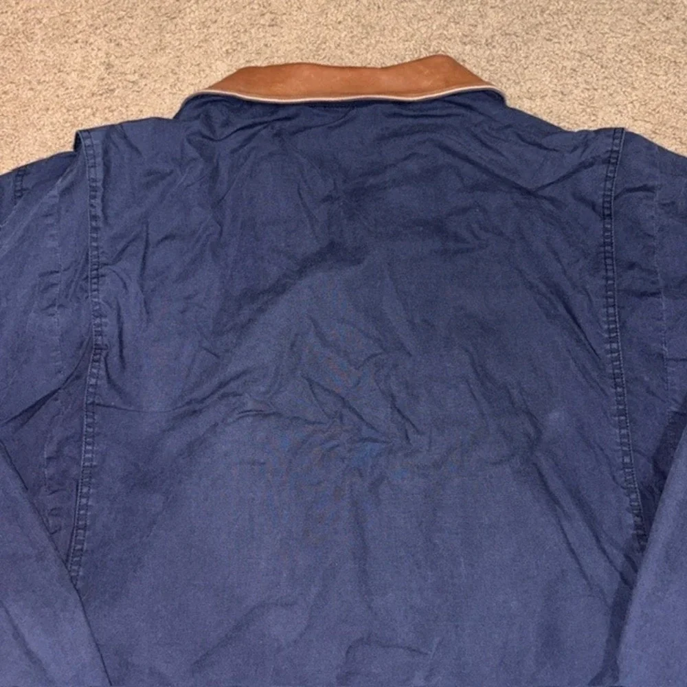 Banana Republic VTG Vintage Chore Coat Leather Collar Corduroy Trim Navy Blue XL